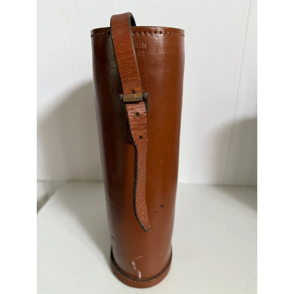 Vintage Thermos Aluminum Ribbed Flask Set Vacuum with Brown Leather Carry Case